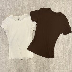 SKIMS Short Sleeve Tees in Cream and Brown